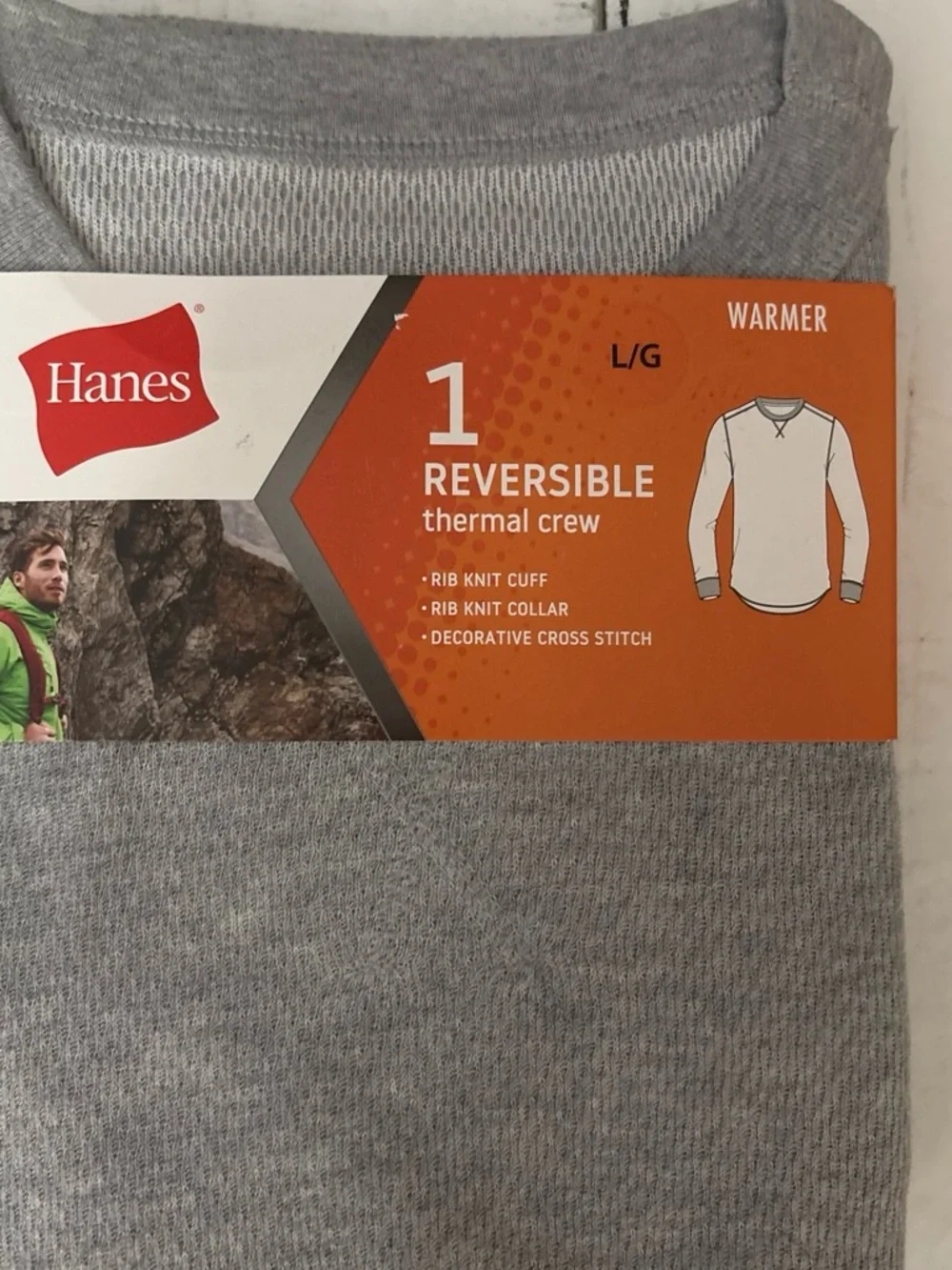 Hanes Light Gray Reversible Thermal Crew Shirt